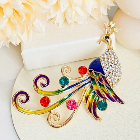 Brosa Paun Multicolor, Brosa Statement, Brose Femei [3]