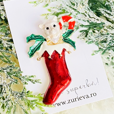 Brosa Soseta Craciun Pisica, Brosa Statement, Brose Femei [2]