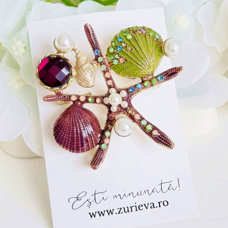 Brosa Stea de Mare Mov, Starfish, Brosa Dama Femei