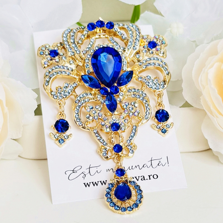Brosa Statement Cristale Albastre, Brosa Dama, Brose Elegante [2]