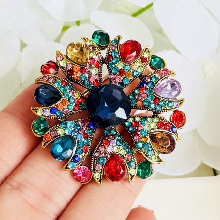 Brosa Floare Cristale Multicolore, Brosa Dama Femei, Brose Statement [2]