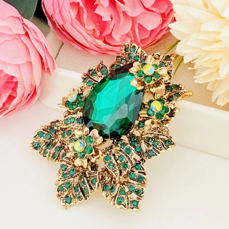 Brosa Cristale Verde Smarald, Brosa Statement, Brose Femei [5]