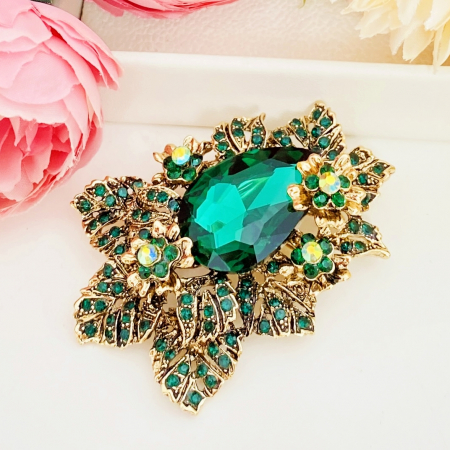 Brosa Cristale Verde Smarald, Brosa Statement, Brose Femei [4]