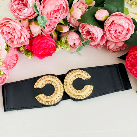 CENTURI - Centura Elastica Neagra - Catarama Aurie CC, Curea Dama, Curele Femei