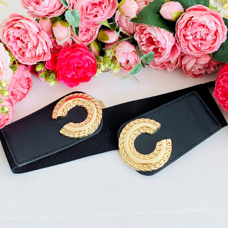 Centura Elastica Neagra - Catarama Aurie CC, Curea Dama, Curele Femei [1]