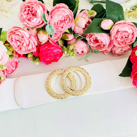 Centura Elastica Alba - Catarama Aurie, Curea Dama, Curele Femei [0]