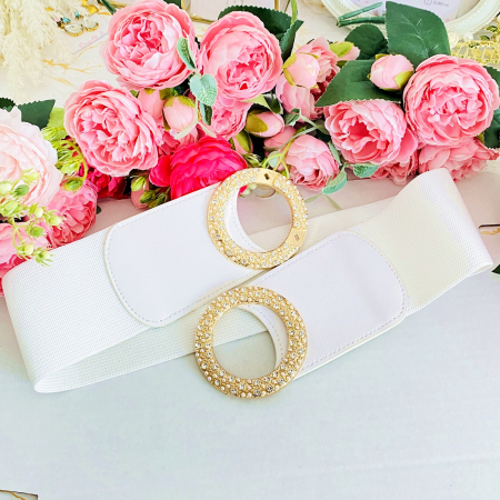 Centura Elastica Alba - Catarama Aurie, Curea Dama, Curele Femei [2]