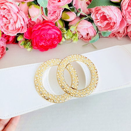 Centura Elastica Alba - Catarama Aurie, Curea Dama, Curele Femei [3]