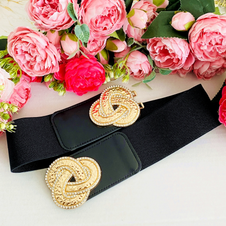 Centura Elastica Neagra - Catarama Gold Knot, Curea Dama, Curele Femei [1]