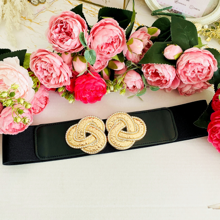 Centura Elastica Neagra - Catarama Gold Knot, Curea Dama, Curele Femei [3]