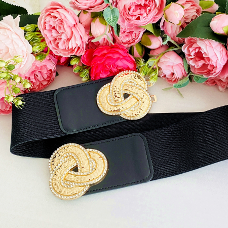 Centura Elastica Neagra - Catarama Gold Knot, Curea Dama, Curele Femei [4]