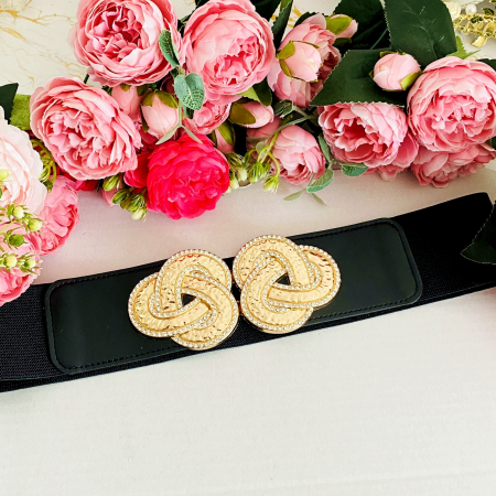 CENTURI - Centura Elastica Neagra - Catarama Gold Knot, Curea Dama, Curele Femei