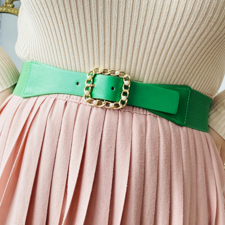 Centura Elastica Verde - Catarama Aurie Perle, Curea Dama, Curele Femei [0]