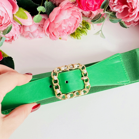 Centura Elastica Verde - Catarama Aurie Perle, Curea Dama, Curele Femei [4]