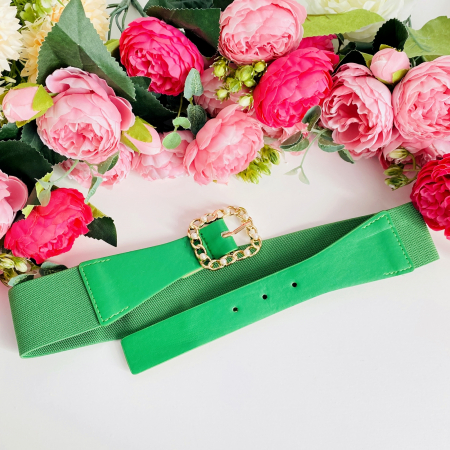 Centura Elastica Verde - Catarama Aurie Perle, Curea Dama, Curele Femei [1]