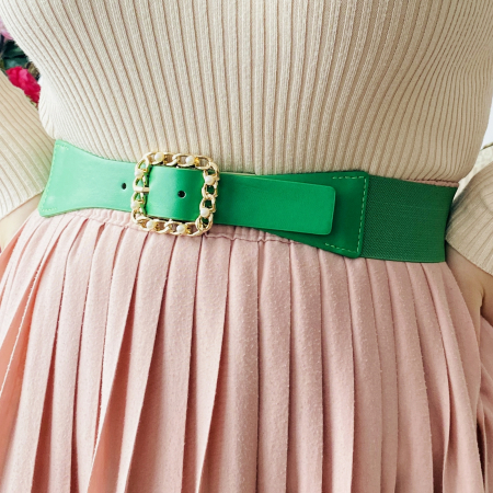 Centura Elastica Verde - Catarama Aurie Perle, Curea Dama, Curele Femei [2]