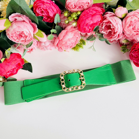 Centura Elastica Verde - Catarama Aurie Perle, Curea Dama, Curele Femei [3]