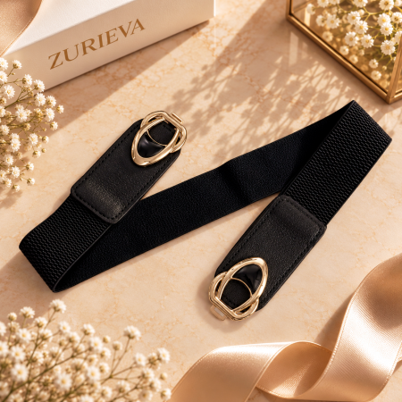 Centura Elastica Neagra cu Auriu, Curea Dama [2]
