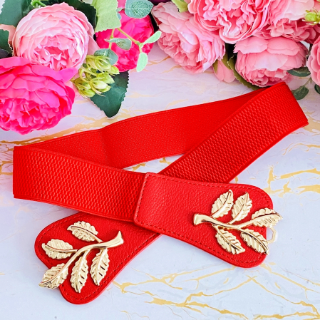 Centura Elastica Rosie - Catarama Frunze Aurii, Curea Dama, Curele Femei [4]