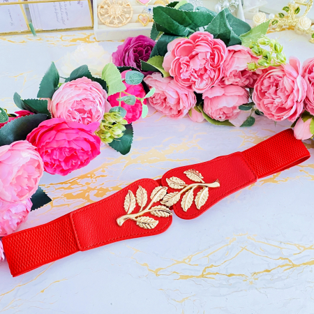 Centura Elastica Rosie - Catarama Frunze Aurii, Curea Dama, Curele Femei [5]