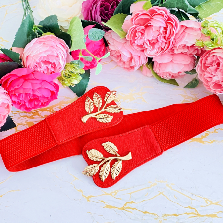 Centura Elastica Rosie - Catarama Frunze Aurii, Curea Dama, Curele Femei [1]