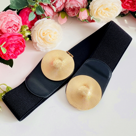 Centura Elastica Neagra - Catarama Aurie, Curea Dama, Curele Femei [3]