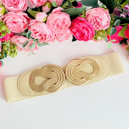 Centura Elastica Crem - Catarama Aurie, Curea Dama, Curele Femei [1]