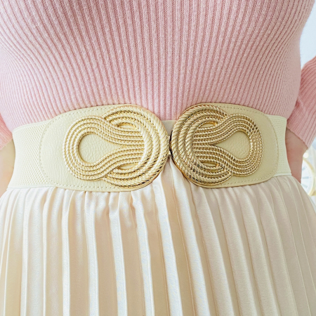 Centura Elastica Crem - Catarama Aurie, Curea Dama, Curele Femei [0]