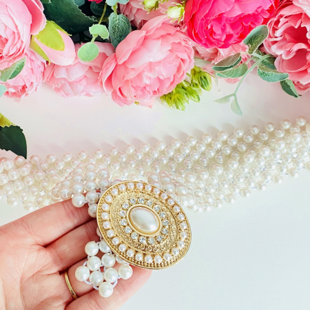 Centura Elastica Perlute - Oval Auriu, Curea Dama, Curele Femei [2]