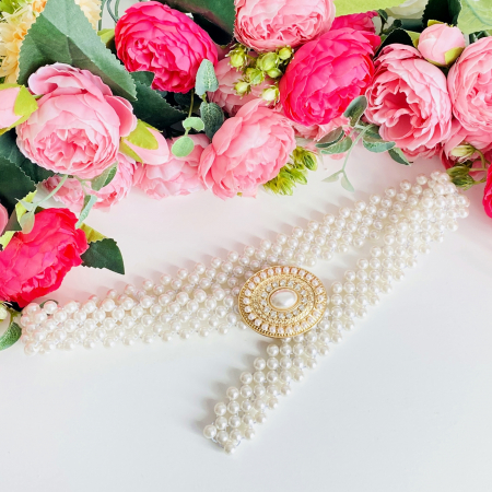 Centura Elastica Perlute - Oval Auriu, Curea Dama, Curele Femei [1]