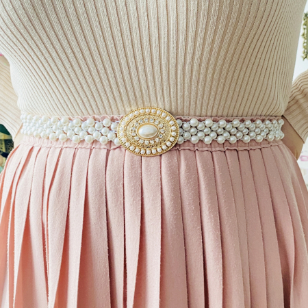 CENTURI - Centura Elastica Perlute - Oval Auriu, Curea Dama, Curele Femei