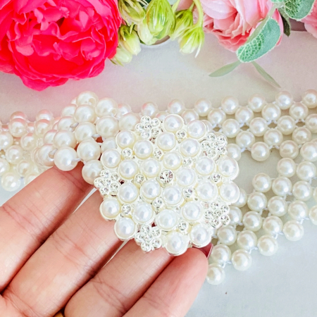 Centura Elastica Perlute Albe - Cerc Perle, Curea Dama, Curele Femei [1]