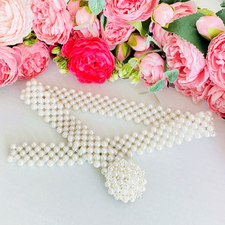 Centura Elastica Perlute Albe - Cerc Perle, Curea Dama, Curele Femei [3]