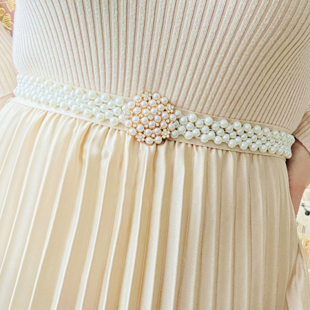 Centura Elastica Perlute Albe - Cerc Perle, Curea Dama, Curele Femei [2]