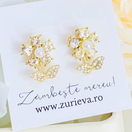 Cercei 2 in 1 Flori Cristale, Cercei Dama, Bijuterii Femei [3]