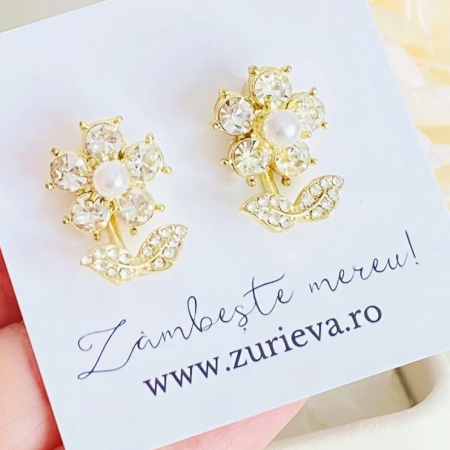 Cercei 2 in 1 Flori Cristale, Cercei Dama, Bijuterii Femei [5]