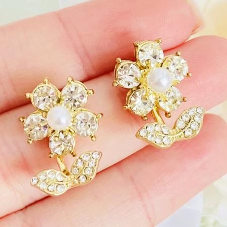 Cercei cu Surub - Cercei 2 in 1 Flori Cristale, Cercei Dama, Bijuterii Femei