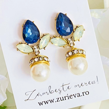 Cercei Lungi Cristale Albastre, Cercei Dama, Bijuterii Femei [2]