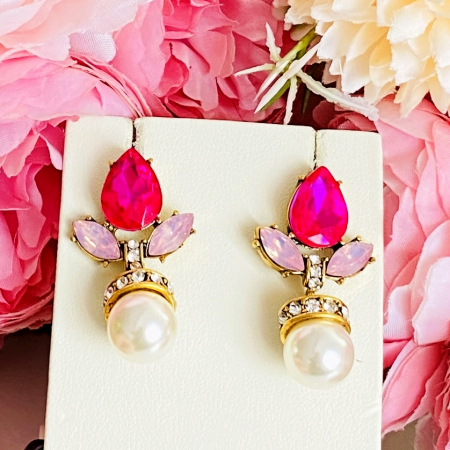 Cercei Lungi Cristale Roz, Cercei Dama, Bijuterii Femei [3]