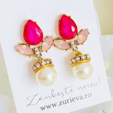 Cercei Lungi Cristale Roz, Cercei Dama, Bijuterii Femei [5]