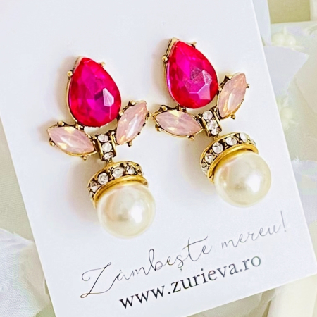 Cercei Lungi Cristale Roz, Cercei Dama, Bijuterii Femei [2]