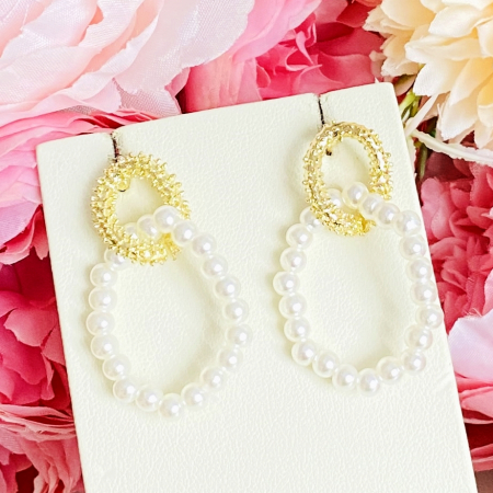 Cercei Aurii Perlute Albe, Cercei Dama, Bijuterii Femei [4]