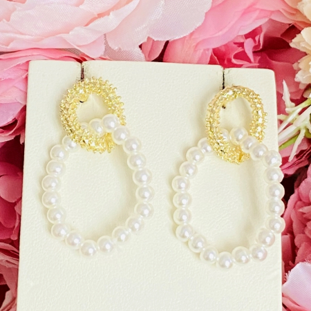 Cercei Aurii Perlute Albe, Cercei Dama, Bijuterii Femei [2]