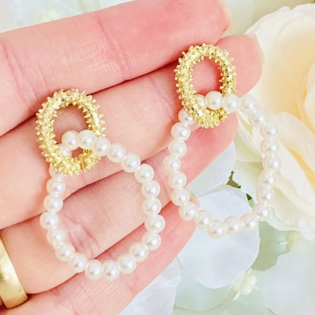 CERCEI - Cercei Aurii Perlute Albe, Cercei Dama, Bijuterii Femei