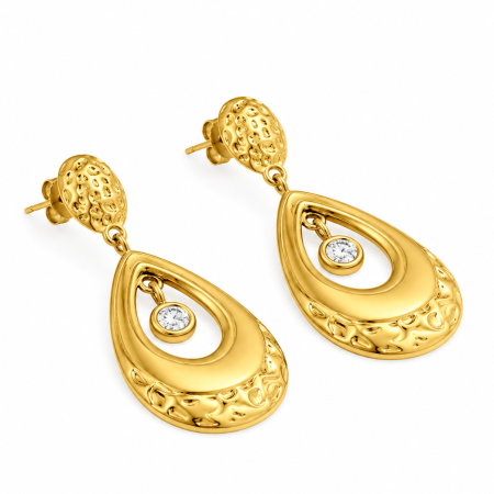 Cercei Aurii Lacrima Cristal - Otel Inoxidabil, Cercei Surub, Cercei Dama, Bijuterii Inox [2]