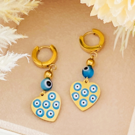 Cercei Heart Evil Eyes - Otel Inoxidabil, Cercei Surub, Cercei Dama, Bijuterii Inox [5]