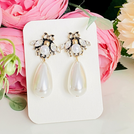 Cercei Lungi Bondari Perle Albe, Cercei Perle Dama, Bijuterii Femei [2]