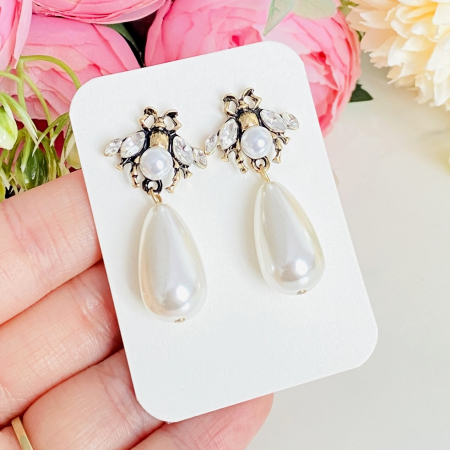 Cercei Lungi Bondari Perle Albe, Cercei Perle Dama, Bijuterii Femei [3]