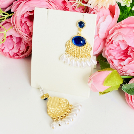 Cercei Lungi Aurii Albastri, Cercei Dama, Bijuterii Femei [6]