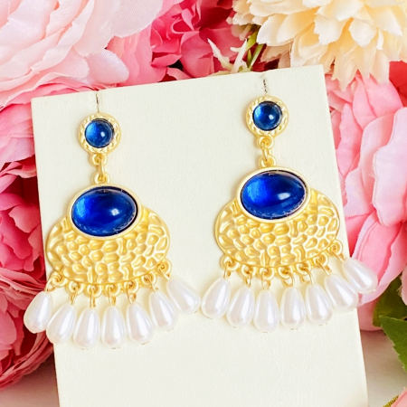 Cercei Lungi Aurii Albastri, Cercei Dama, Bijuterii Femei [1]